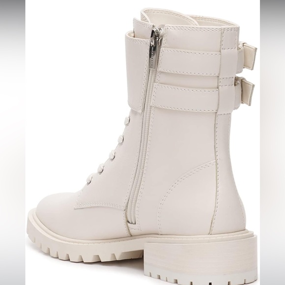 NEW VINCE CAMUTO FAWDRY COMBAT BUCKLE BOOTS BOOTIES COCONUT CREAM - Picture 4 of 9